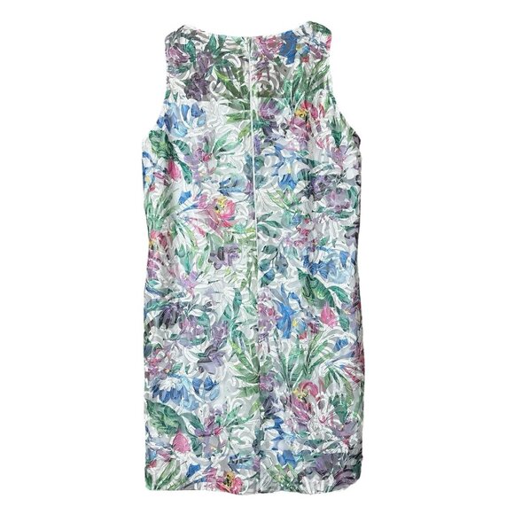 Tahari ASL Tropical Applique Mesh Sheer Cocktail Dress White Multicolor Size 14W - Picture 2 of 8